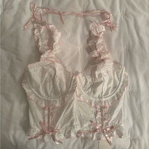 For Love and Lemons White and Pink Lace Bustier